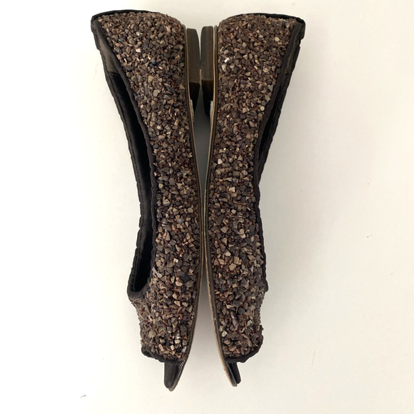Dusica Sacks Ballet Flat Peep Toe Rock Stone Hand made Brown Embellished 38 8 - Picture 10 of 12